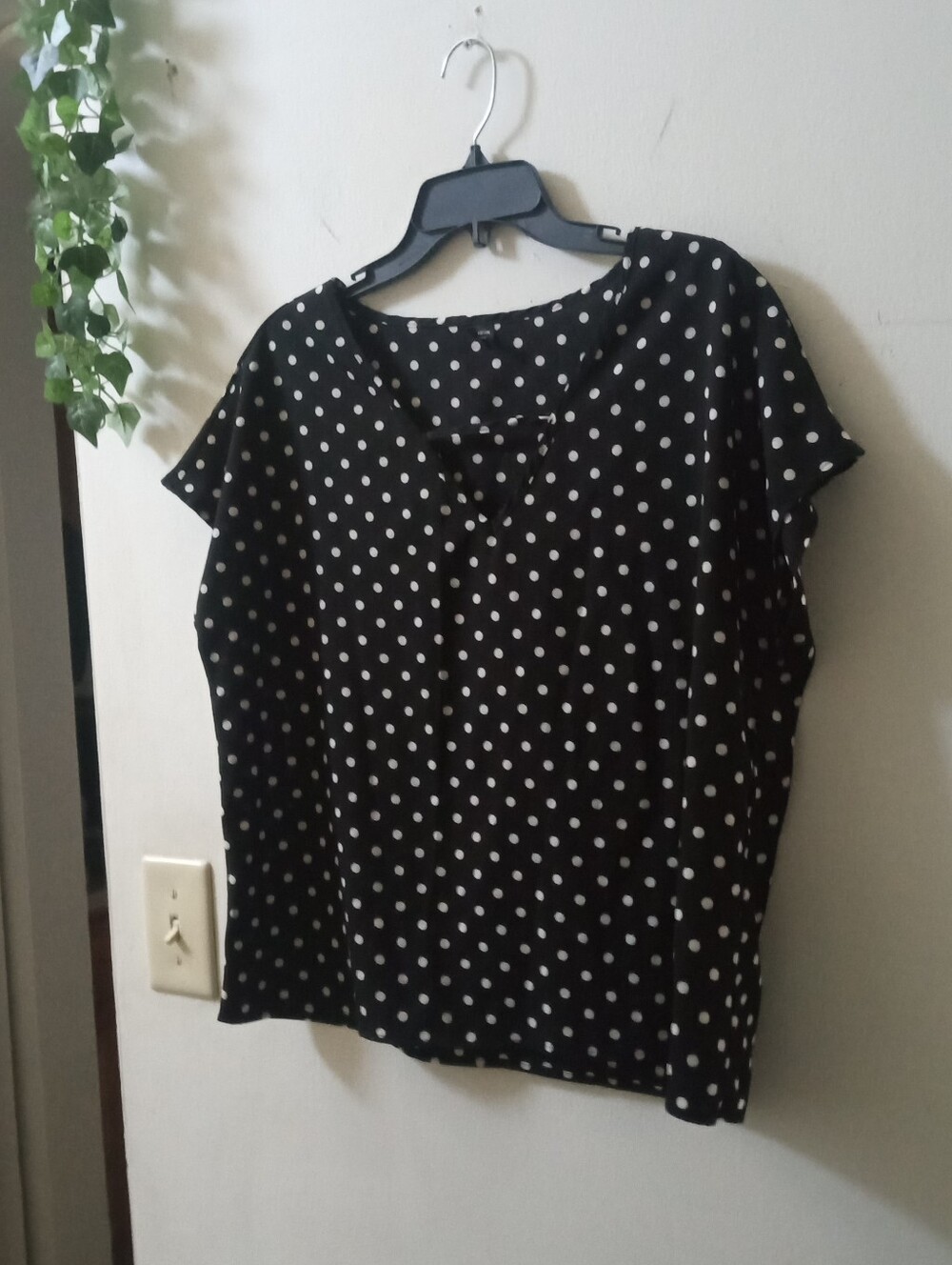 SHEIN Black Polka Dot V-Neck Blouse with White Dots